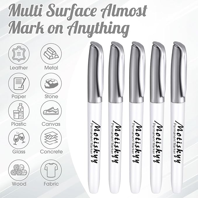 180 Pcs Metallic Permanent Markers Bulk Fine Point Metallic Markers Pens for Fabric, Black Paper, Cards, Scrapbook, Wood, Plastic, Canvas, Mugs, DIY Art Crafts, Etc (Silver)