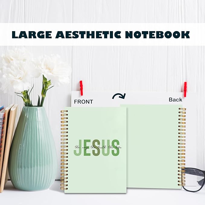 Boho Christian Notebook Journal, Christian Gifts for Women, Bible Notebooks for Note Taking, Bible Journaling Notebook, Jesus the Way the Truth the Life Hardcover Spiral Notebook 5.5x8.3 green