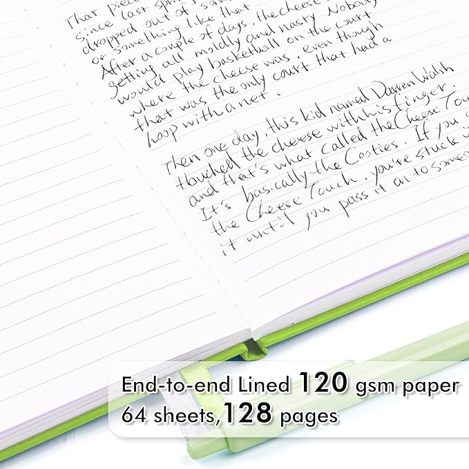 feela 5 Pack Notebooks Journals Bulk, Hardcover Notebook Classic Ruled Lined Journals with Pen Holder for Women Girls School Business Supplies, with 5 Black Pens, 120 GSM, 5.1”x8.3”, A5, Green