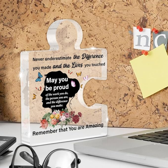 Thank You Gifts for Women - Appreciation Gifts for Nurse Teacher Mom Boss Lady - Never Underestimate the Difference You Made Acrylic Puzzle Piece Plaque Home Office Desk Decor