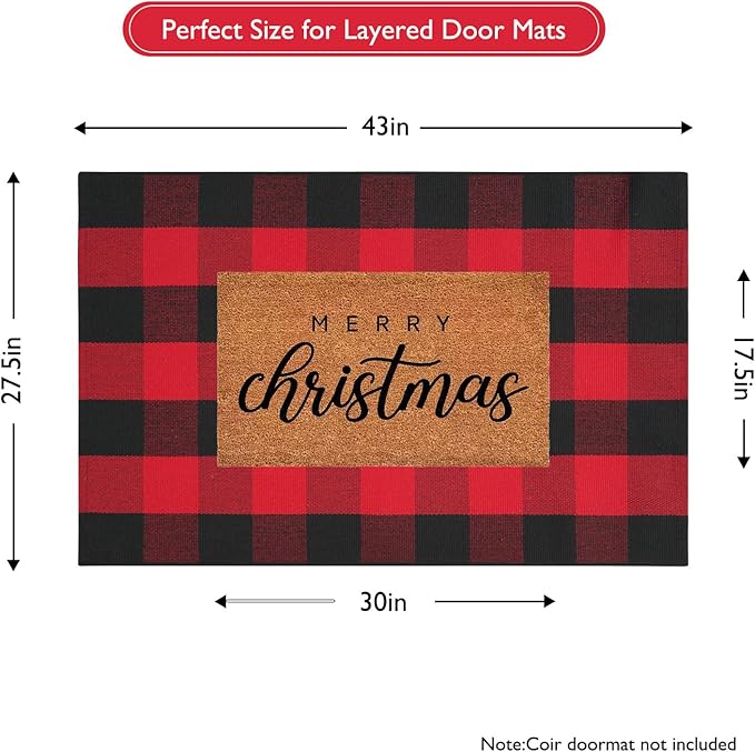 KIMODE Christmas Rug Outdoor 27.5"x43", Washable Christmas Doormat, Farmhouse Door Mats Outside, Red and Black Buffalo Plaid Rug, Reversible Outdoor Christmas Decor for Front Porch Entryway Kitchen