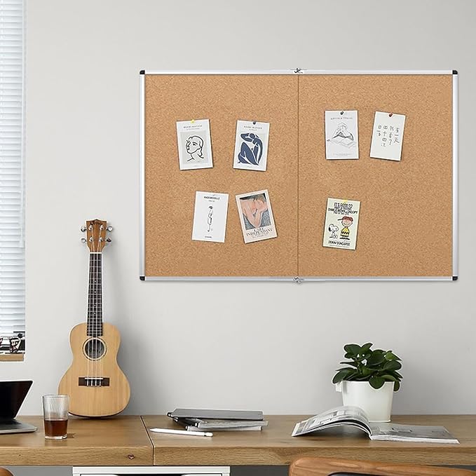 VIZ-PRO 60" x 36" Large Cork Bulletin Board, Foldable & Wall-Mounted Notice Pin Board with Silver Aluminum Frame, for School Home Office - 5' x 3' Corkboard