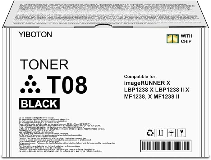 T08 T08L Black High Capacity Toner Cartridge Compatible for Canon T08 T08L 3010C005AA Toner for ImageCLASS 1238i LBP1238 MF1238 XMF1238 MFP XLBP1238 Printer .with New Chip