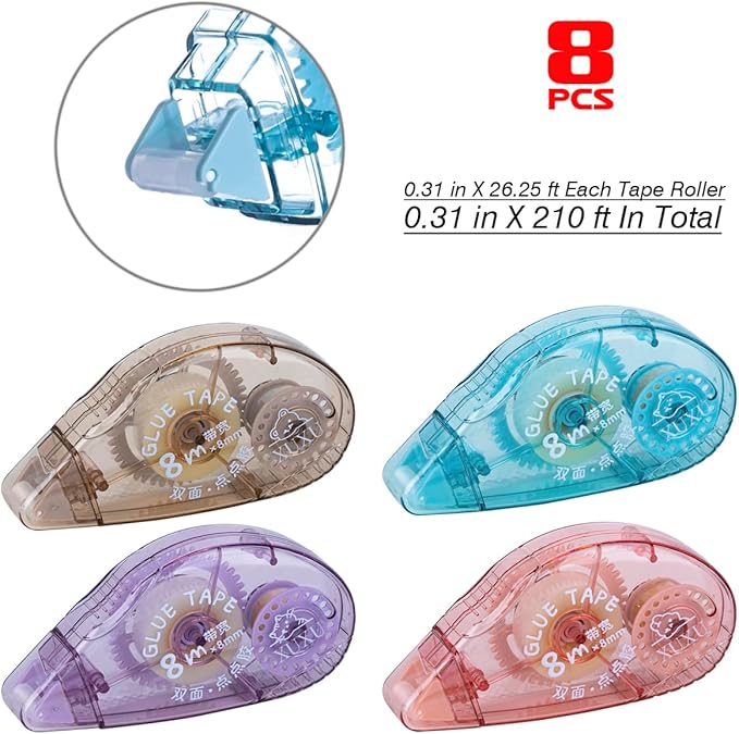 XUXU 8 Pack Double Sided Tape Roller, Scrapbooking Tape, Permanent Adhesive Dots Tape Dispenser Runner for Crafts and Arts Projects, Photo-Safe