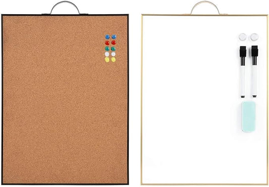 Small Whiteboard Cork-Board Combination for Wall - 16" x 12" Portable Aluminum Frame Magnetic Dry Erse Board Mini Bulletin Cork Board 2 Pack with Holder for School, Office, Home