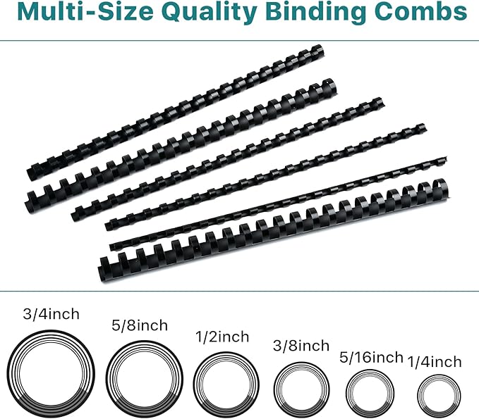 150 Pack Plastic Binding Combs, 21 Ring Binding Combs Letter Size Plastic Spiral Binding for Notebook Calendars Picture Album - Multi Sizes 1/4 5/16 3/8 1/2 5/8 3/4 in
