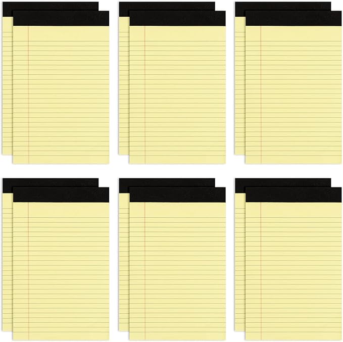 Goefun 12 Pack Yellow Note Pads 5x8, Small Legalpads 5x8 Yellow for Office, Perforated College Ruled Writing Pads - 30 Sheets Samll Notepad