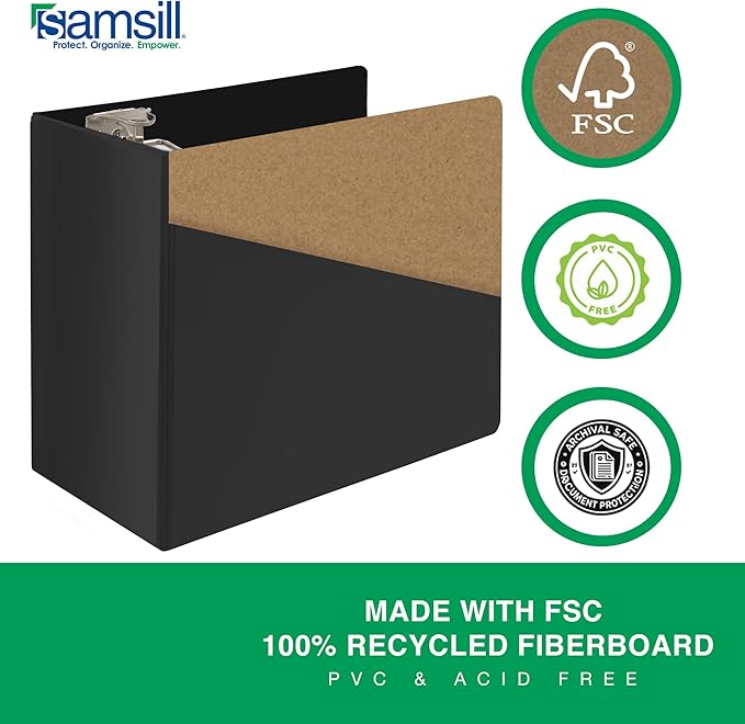 Samsill Durable 6 Inch Binder, Made in The USA, Locking D Ring Binder, Customizable Clear View Cover, Charcoal Black, Holds 1225 Pages