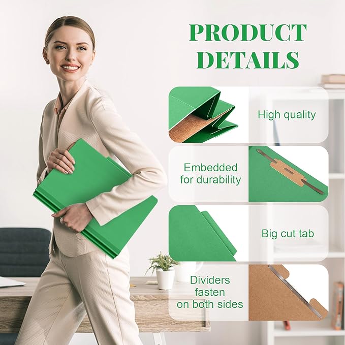 Skyygemm 72 Pcs Classification Folders Letter Size, 1 Divider Pressboard File Folder with Fasteners, Expanding File Organizer Bulk for Teachers, Clergy, Office, Church, Christmas Donations (Green)