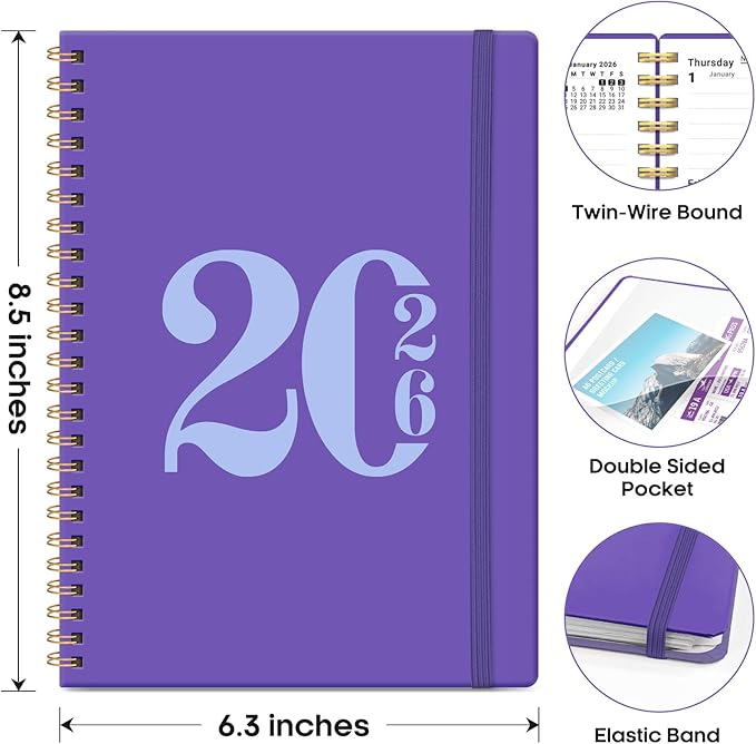 2026 Planner, Weekly and Monthly Calender Planner, Jan 2026 to Dec 2026, Hardcover 2026 Calendar Planner Book with Tabs & Inner Pocket, Office Home School Supplies for Women & Men - A5 (6.3" x 8.5"), Periwinkle Blue