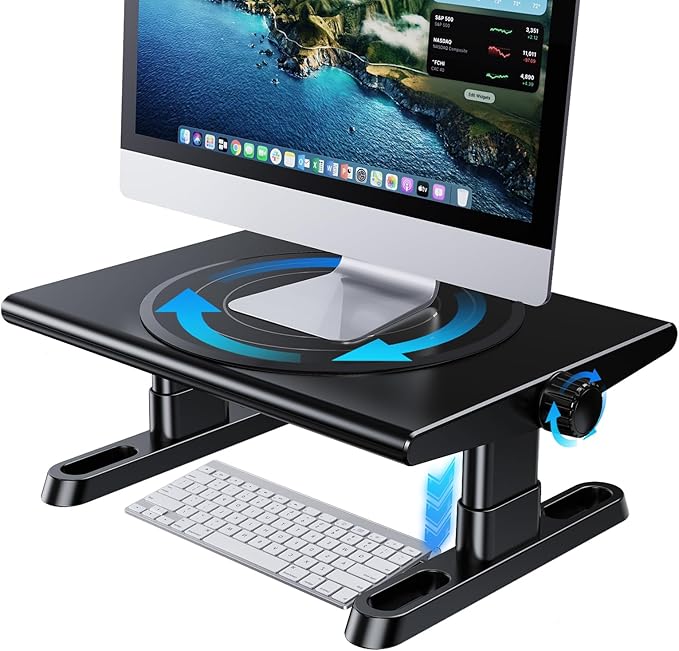Monitor Stand Riser for Desk,360°Rotation Freely Height Adjustable by Knob,4.4-5.8 Inches,Ergonomic Monitor Stand Mount, Desktop Monitor Stand Riser for Computer,Laptop,Printer,Tv,Black