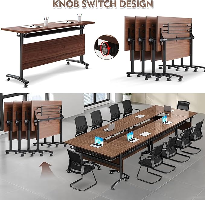 Conference Table,Folding Conference Tables Modern White Conference Room Table with Wheels, 2-10 Persons,for Office, Meeting Room (4, 1619YHT, 47IN)