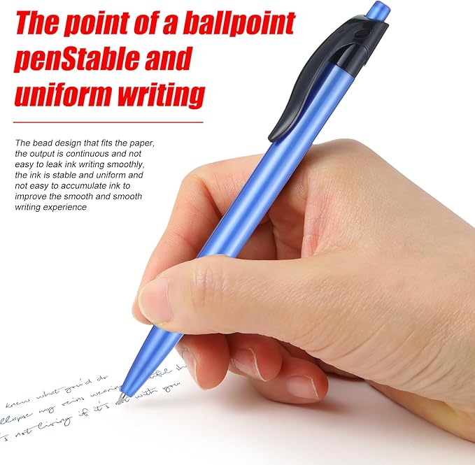 Retractable Blue Ballpoint Pen for Smooth Writing 1.0mm Medium Pack of 100, Click pens with Comfort grip, Idea for Journaling, Planner, Note Taking Office School Supplies