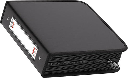 Fireproof 3 Ring Binder with Zipper, 2.5 Inch D Rings Hold up 650 Sheets of 8.5" x 11" (A4), Compatible with Clear Page Protectors, Built-in net and Pen Holder (1 Pcs, Black, 2.5")