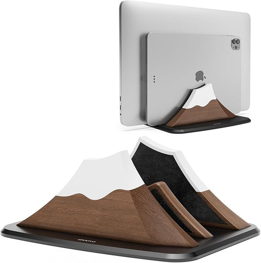 Vertical Dual Laptop Stand - Snow Peak-Shaped Walnut Adjustable Laptop Holder,2 Slots Desktop Dock Compatible with All MacBook, Surface,Chromebook,Dell & More(Walnut)