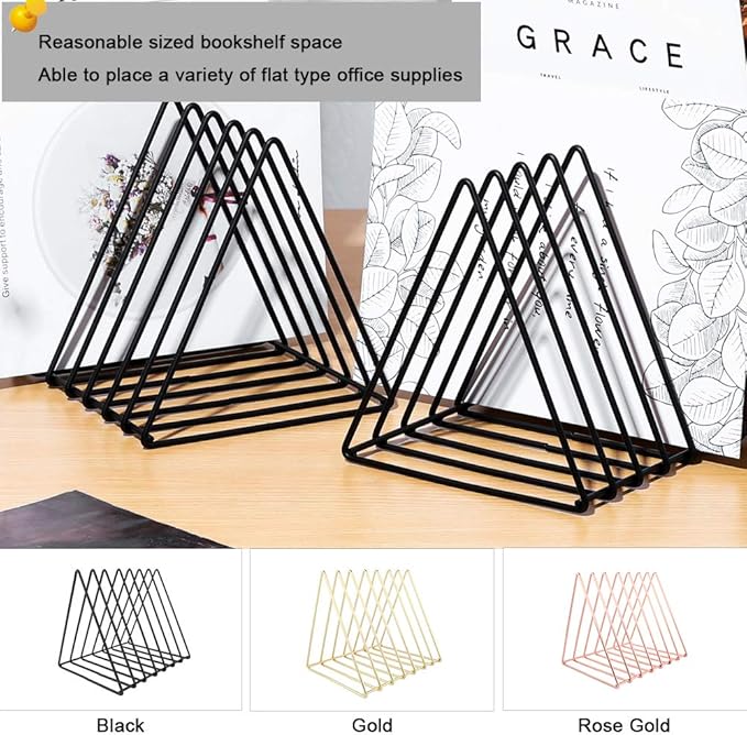 Urban Deco Triangle Desk Organizers Metal Wire Magazine Holder 7 Sections Decorative Organizer Vinyl Record Storage Office File Organizer For Desk - Black Magazine File Holder - Pack of 2