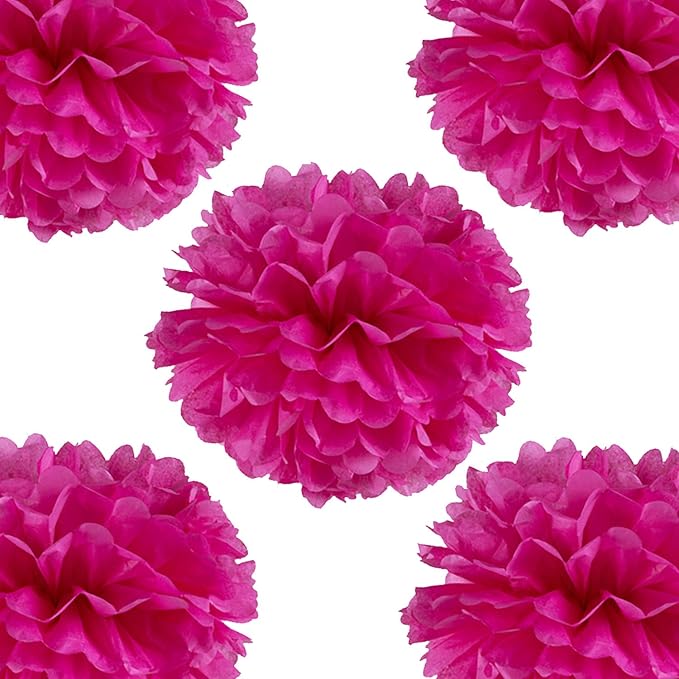 14" Hot Pink Tissue Pom Poms DIY Decorative Paper Flowers for Baby Shower Nursery Birthday Party Wedding Backdrop Home Outdoor Hanging Decorations, Pack of 10