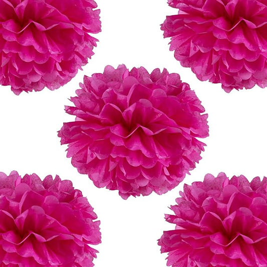 14" Hot Pink Tissue Pom Poms DIY Decorative Paper Flowers for Baby Shower Nursery Birthday Party Wedding Backdrop Home Outdoor Hanging Decorations, Pack of 10