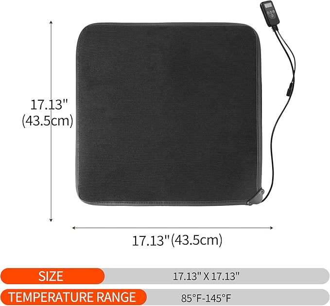 Heated Seat Cushion with 7 Heat Settings & 12-Hour Timer Shut-Off Function Office Chair Pad, Auto Shut-Off Protection, Soft Plush Cover, Non-Slip Bottom for Office Chair & Wheelchair (Black)