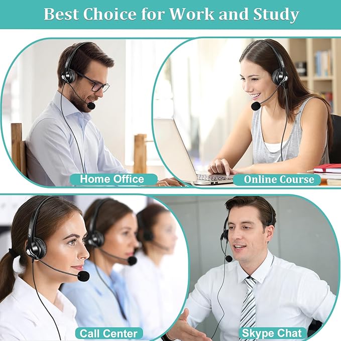 3.5mm Jack Cell Phone Headset with Microphone Noise Cancelling for PC Laptop, Wired Computer Headphones for iPhone Android Zoom Home Office Work School Classroom, in-line Control, Comfort-Fit