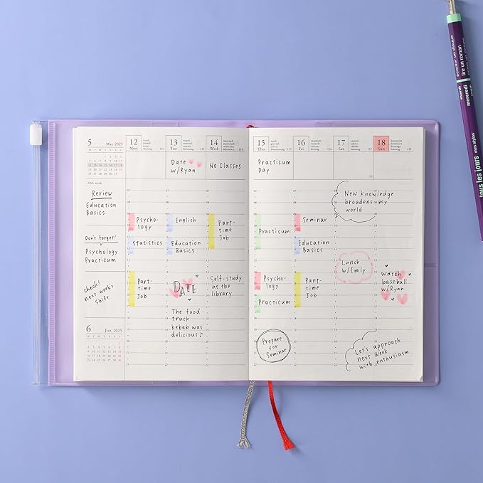 MARK'STYLE A6 Weekly Vertical Planner 16 Months (Sep. 2025 – Dec. 2026) with Soft Transparent PVC Cover,Refillable, Pocketed, for Daily Organizing & Planning (Wave Navy)