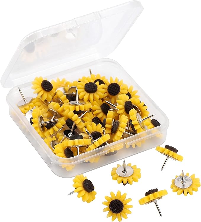 40Pcs Sunflower Push Pins Flower Cork Board Tacks for Feature Wall Photo Wall Bulletin Board