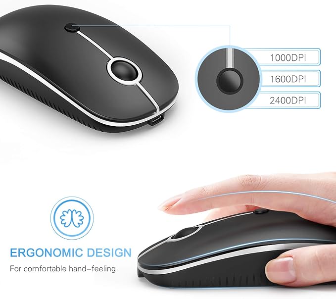 Type C Wireless Mouse，Vssoplor USB C MacBook Wireless Mouse Dual Mode 2.4G Cordless Mice with Nano USB and Type C Receiver Compatible with PC, Laptop, MacBook and All Type C Devices-Black and Silver