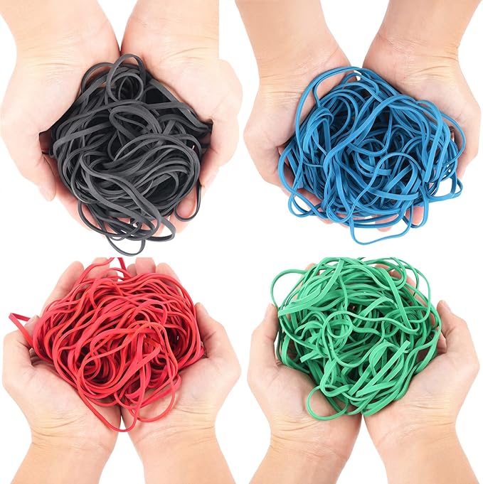 Large Rubber Bands 140 Pack, Heavy Duty Big Elastic Bands Size #117, Colored (Black, Blue, Red, Green), 7x1/8 Inches, Fits Up to 33 Gallon Trash Cans
