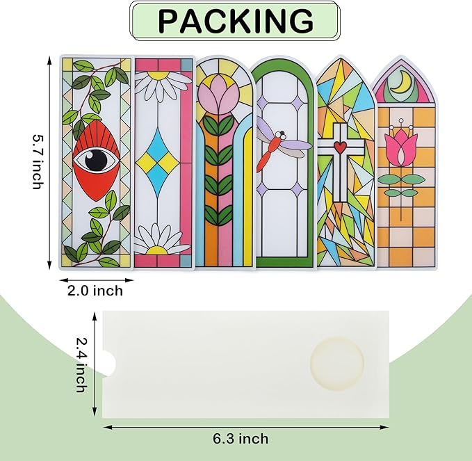 SWATOM 6 PCS Two-Sided Frosted Stained Glass Bookmarks for Reading Women Waterproof Transparent Plastic Bookmark Gifts for Book Lovers with Bookmark Holders ﻿