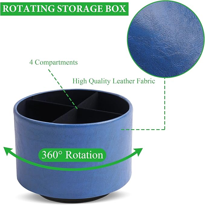 Hennaja Round Leather Art Supply Organizer,Remote Control Holder,360 Degree Spinning,Multi-Functional Pencil Holder,4 Compartments Desktop Stationary Organizer(1-Oil Blue2)