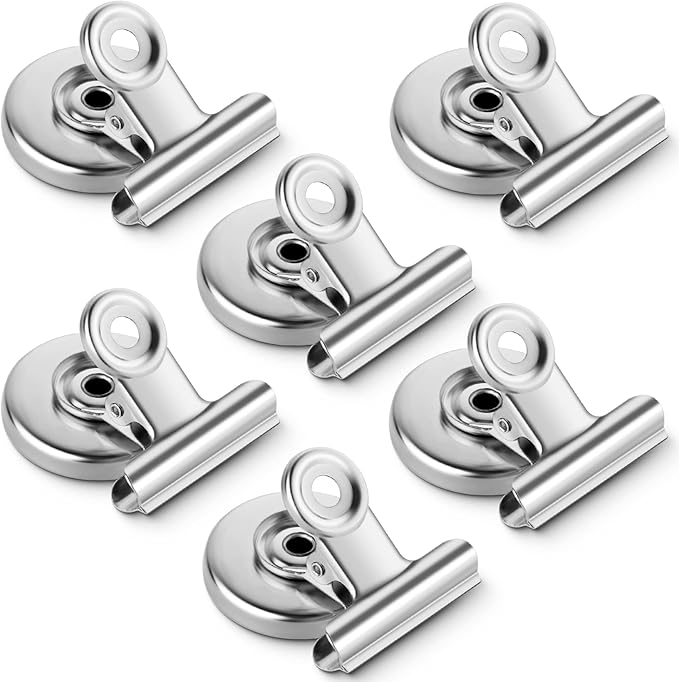 Grtard 6 Pack Magnetic Clips Heavy Duty, Magnet Clips for Fridge, Refrigerator Magnets, Strong Magnetic Clip,Scratch Free Magnets with Clip for Refrigerator, Whiteboard, Classroom, Locker(Silver)