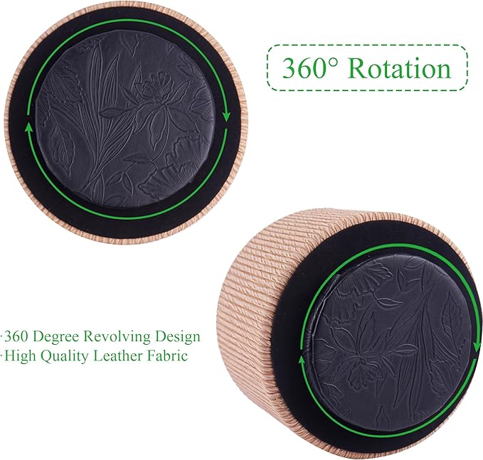 Hennaja Round Leather Art Supply Organizer,Remote Control Holder,360 Degree Spinning,Multi-Functional Pencil Holder,4 Compartments Desktop Stationary Organizer(1-Wood Apricot)