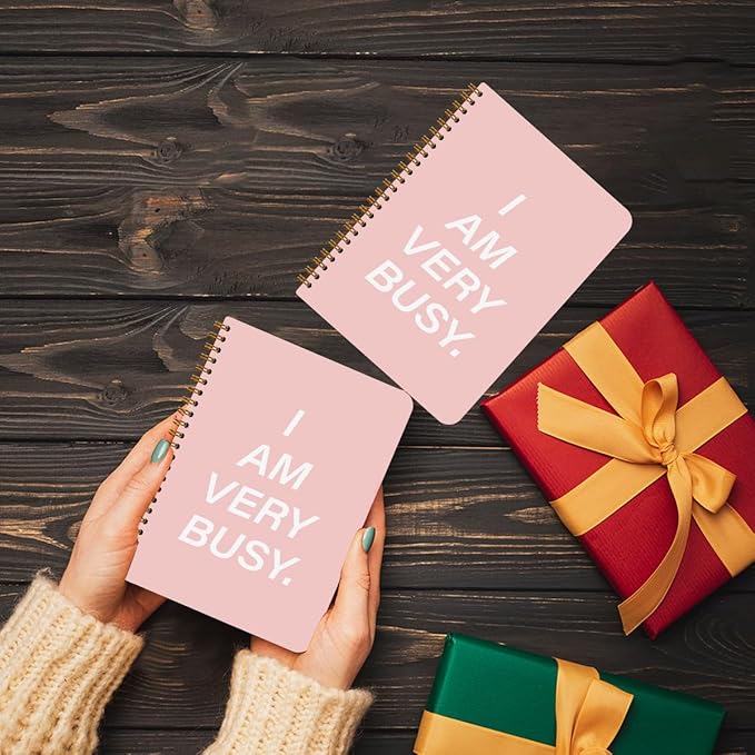 2 Pcs Funny Notebook- I am very busy, Pink Spiral Notebook College Ruled, Journaling for Work, Note Books Home College Classroom Office Supplies Gifts for Women, Friend, Sister, Girls