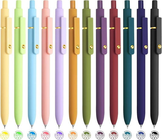 12 Pcs Color Pens for Journaling 0.5mm Fine Point Colored Gel Ink Pen, Smooth Writing Colorful Pens for Note Taking, Gift Set for Women & Men (12 Pcs Vintage & Vibrant Gold)