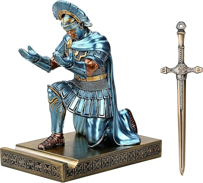 Centurion Cloak Warrior Knight Pen Holder Mobile Phone Stand Desk Organizers and Accessories as Gift for Office and Home (Blue)