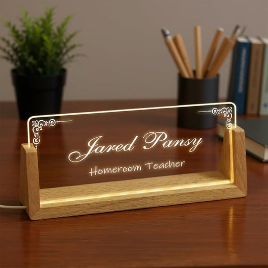 Custom Desk Name Plate,Light Up Acrylic Office Sign, Personalized Gift for Boss Coworker Teacher, Employee Appreciation Award, Home Office Decor