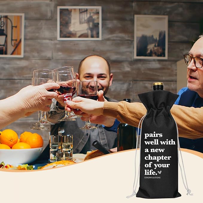 Black Funny New Chapter Wine Bag New Beginnings Gifts for Women Men Farewell Gifts for Friends Going Away Gifts for Coworkers Women Men Moving Away Gifts for Friends New Teacher Gifts