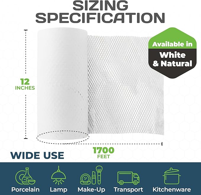 HexaFil Honeycomb Packing Paper - Eco-Friendly, Sustainable Filler for Shipping and Moving, Cushioned Packing Material in Easy Self-Dispenser Box - White, Pallet of 48, 12" x 1700'