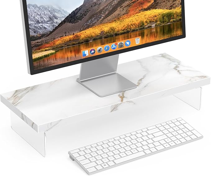 Monitor Stand Riser, Wood & Acrylic Computer Monitor Stand Desk Desktop Organizer Table for Home, Office Workspace, Laptop Riser, Printer, PC & TV Screen Riser