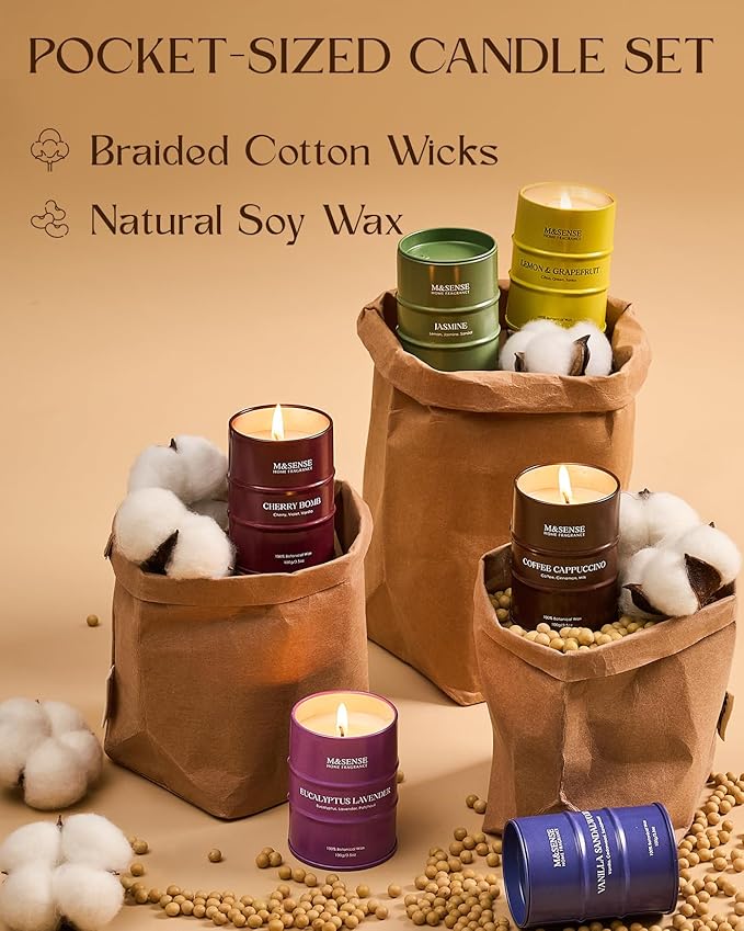 Holiday Candle Gift Set | Fall Scented Candles Set|6 Pack Candles for Home Scented,Lemon Grapefruit Eucalyptus Lavender Jasmine Coffee Cherry Candle,Gift Set for Women and Men,Soy Wax 21 oz 105 Hour