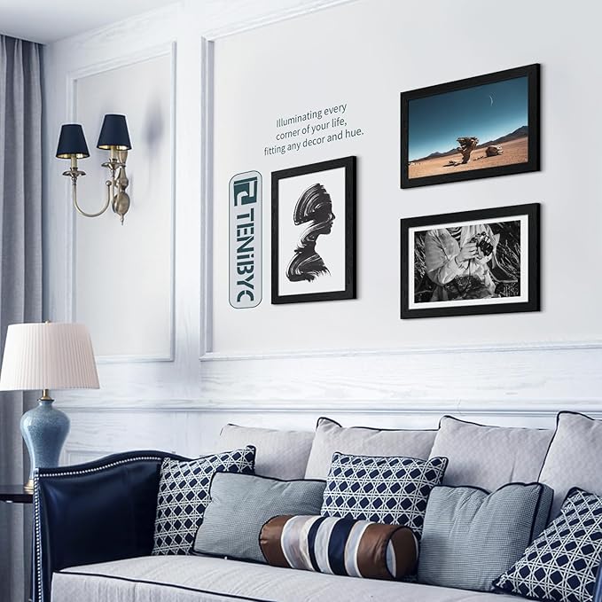 11x17 Picture Frame 3 Pack - Black Woodgrain, Solid Wood & HD Tempered Glass, Wall Gallery Poster Frame