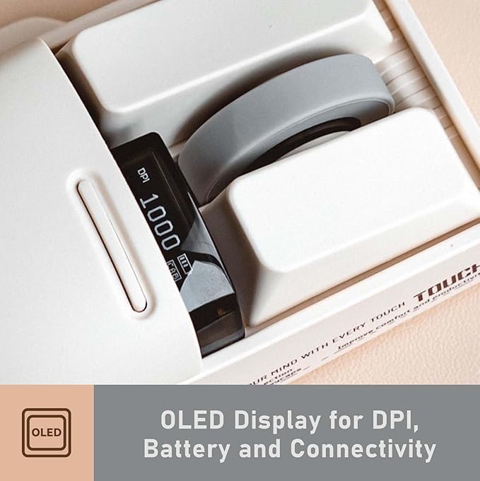 LOFREE Touch PBT Wireless Mouse with USB Receiver, Bluetooth, Wired Connection, Rechargeable, 4000 DPI with OLED Screen Compatible with Glass Surface for Mac Windows PC Notebook/Block Retro Grey