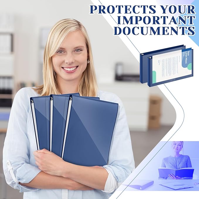 4 Pcs 11 x 17 Inch View Binders with Cover Pocket 1 Inch 3 Rings Heavy Duty View D Ring Binders Economy Holds 11" x 17" Paper for Artwork Blueprints, Office, Home, Work Places (Blue)