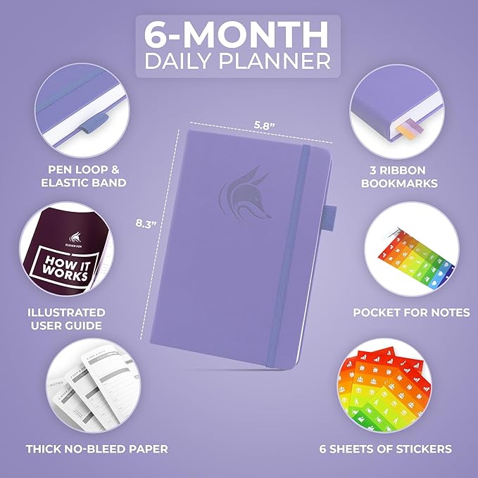 Clever Fox Daily Planner – Undated Planning Notebook with Hourly Schedule & To-Do List – Personal Day Task & Work Organizer, 6 Months (Lavender)