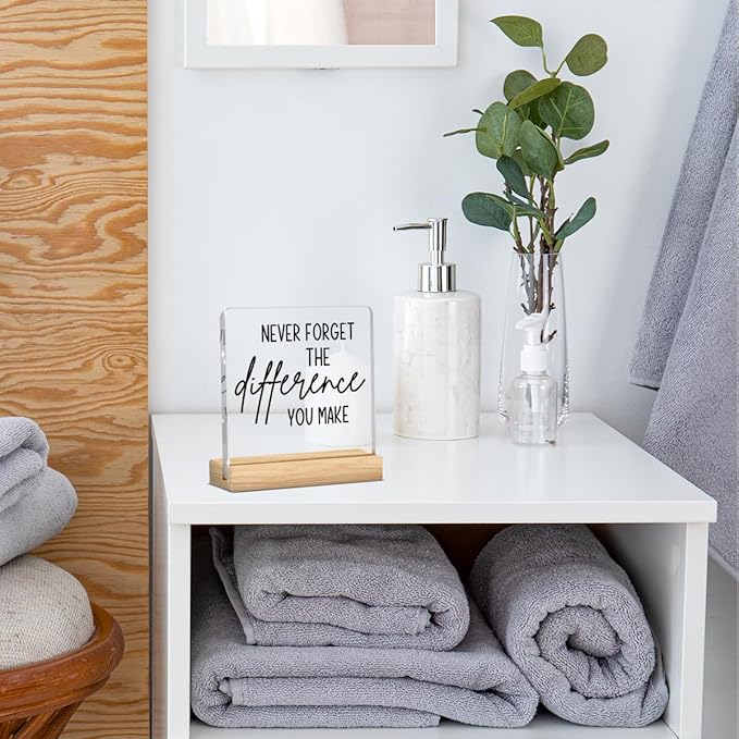 Employee Appreciation Gifts, Appreciation Gifts for Coworkers, Thank You Gifts for Women, Acrylic Sign With Wooden Stand for Office Desk Table Shelf-Never Forget The Difference You Make