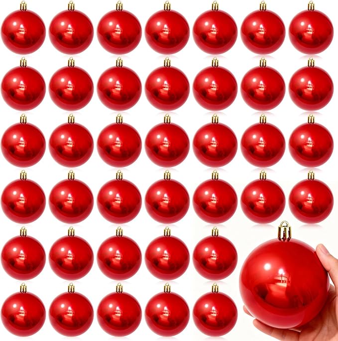60 Pcs Christmas Ball Ornaments 4 Inch UV Resistant and Waterproof Shatterproof Shiny Plastic Christmas Tree Hanging Ornaments Decoration for Indoor Outdoor Holiday Party(Red)