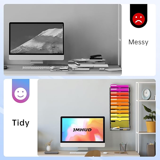 11-Tier Wall File Organizer Hanging File Organizer for Papers, Folders, Files, Magazine, Document, Mesh Wall Mount File Holder for Office Home School, Black 2 Pack