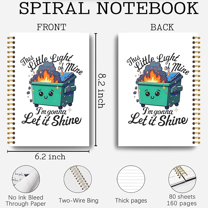 This Little Light of Mine Dumpster Fire Notebook, Funny Notebook Journal for Coworkers, Funny Office Supplies, Coworker Sarcastic Gifts, Hardcover Spiral Notebooks 5.5x8.3 Inch