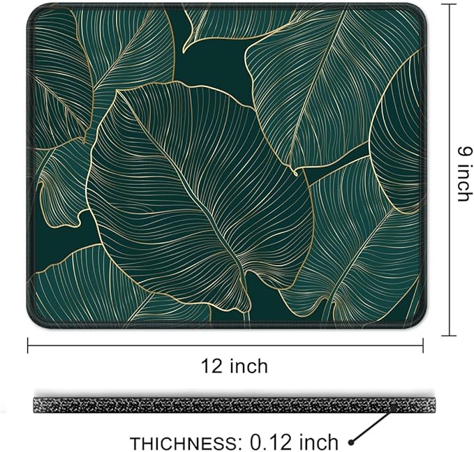 Auhoahsil Mouse Pad, 12 x 10 in Tropics Theme Computer Mouse Pad for Desk, Premium-Textured Non-Slip Rubber Stitched Edges Waterproof Square Mouse Mat for Gaming Work Wireless Mice, Green Leaves