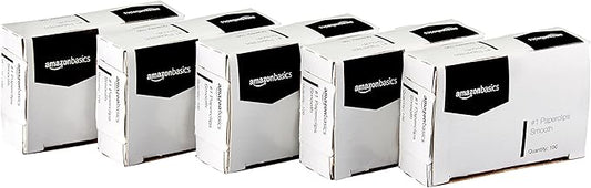 Amazon Basics No. 1 Paper Clips, Smooth, 1000 Count (10 Pack of 100), Silver